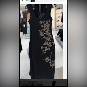 Zara Black Fitted Midi Dress with Silver Shiny Floral Design